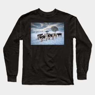 Cows in a Snowy Field with Trees Long Sleeve T-Shirt